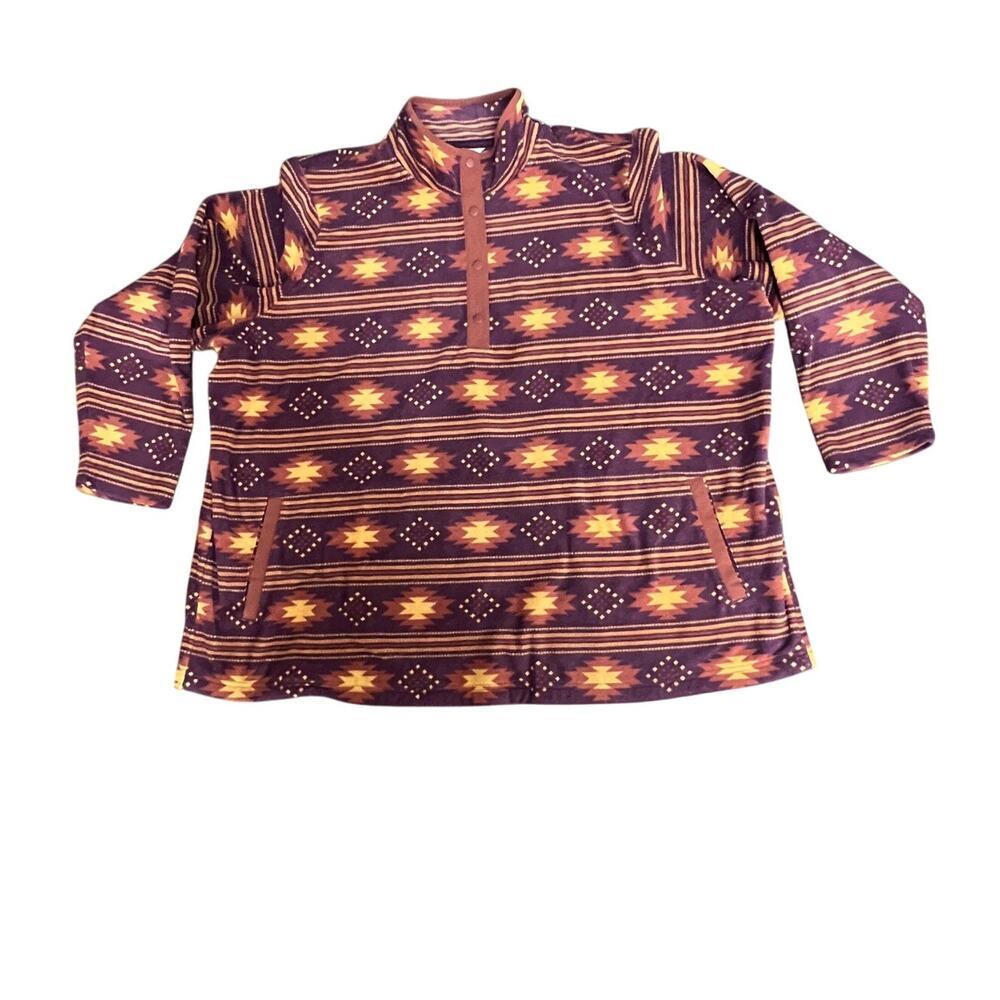 Duluth Trading womens size 3X fleece pullover shacket aztec print soft, cozy